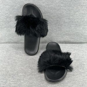 Fur Slides Women's Fuzzy Furry Slippers Sliders Sandals Flat Shoes Flip Flop  B7